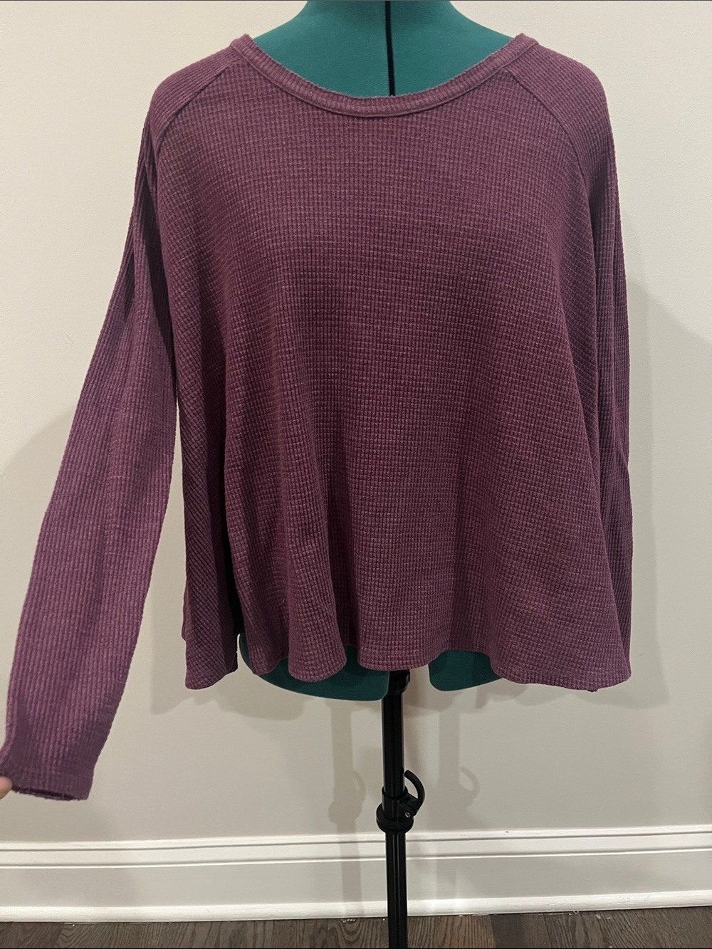 We The Free Relaxed Waffle-Knit Long Sleeve Top in Plum
